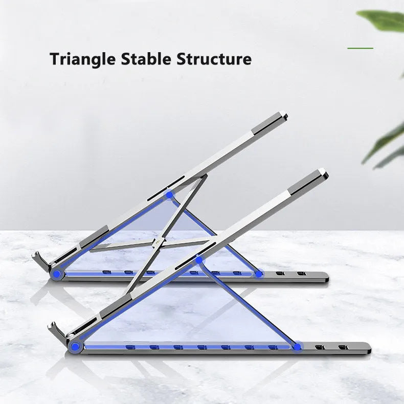 Adjustable foldable aluminium laptop stand with silicone pads for 7-15 inch laptop, silver colour