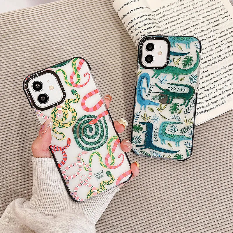 Snake pattern drop-proof mobile phone case for iPhone 14 Pro Max 13 12 series, shockproof cover