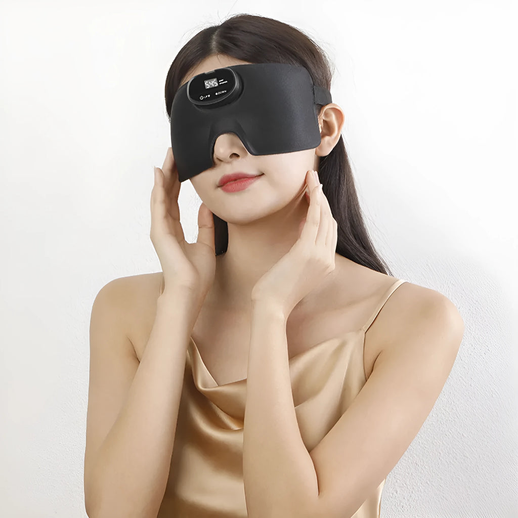 Black smart sleep aid eye mask with EMS massage feature