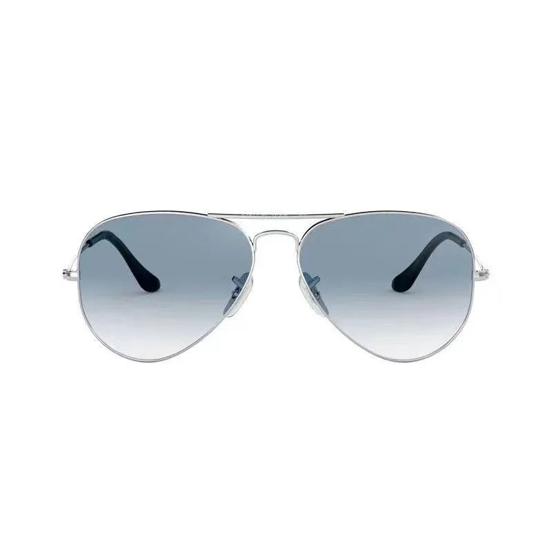 Tempered glass sunglasses with UV protection in gold, silver, and black frame colour options