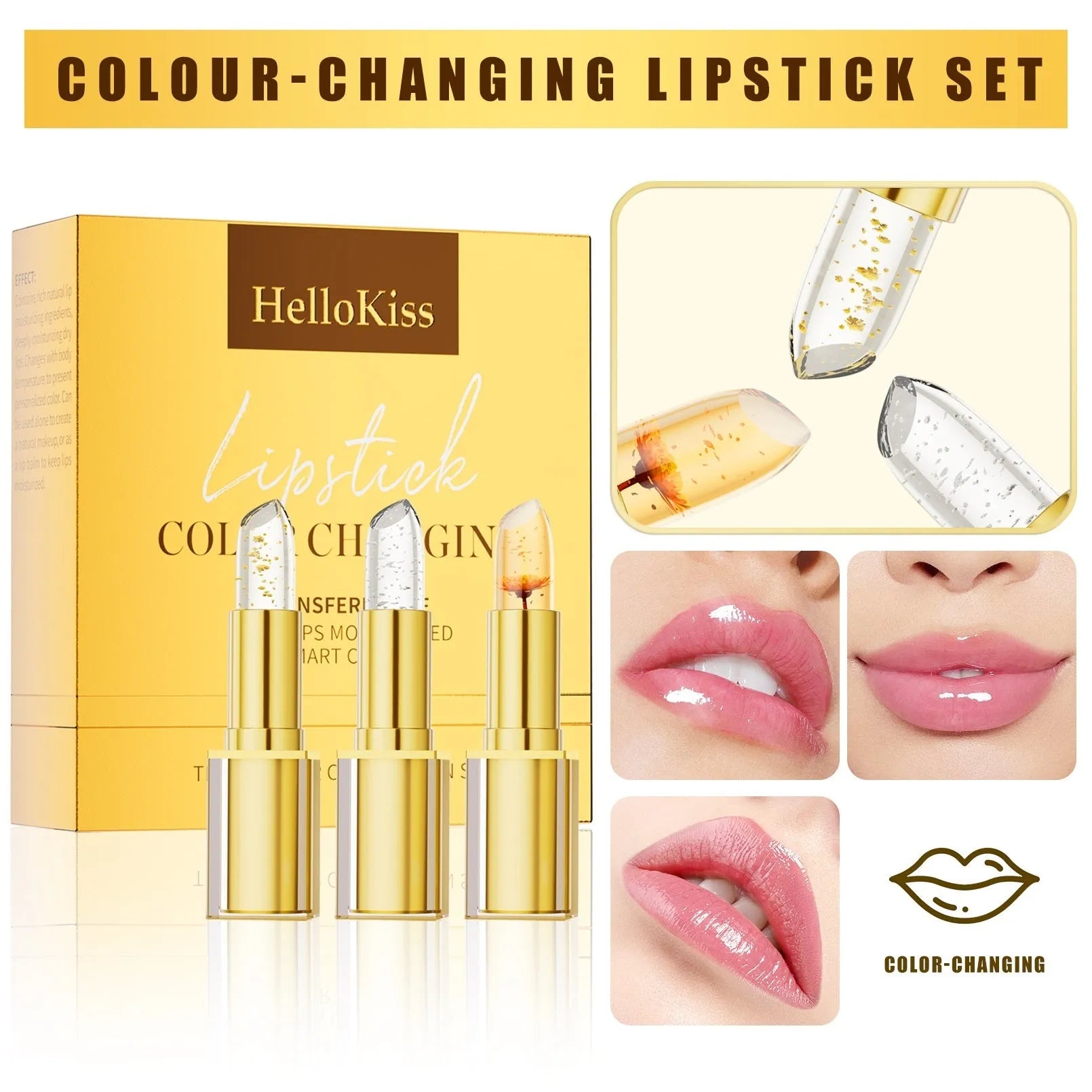 Anti-smudge gilding warm colour-changing lipstick in 3.5g size with 3-piece packaging