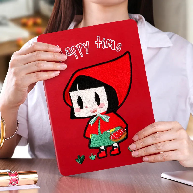 Cartoon-design imitation leather protective sleeve for 10.2-inch and 9.7-inch Apple iPad models