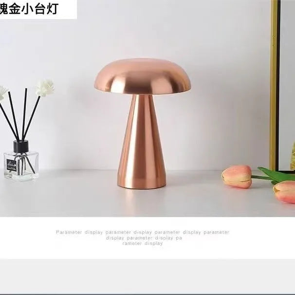 Mushroom-shaped ambient light, European-style rechargeable table lamp with touch control, 20-30cm tall, gold, rose gold, or silver.