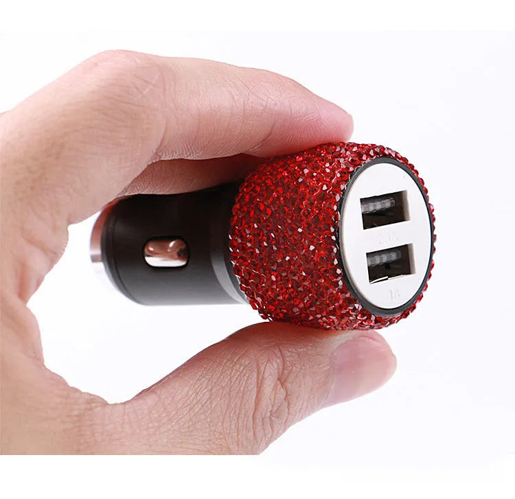 Diamond crystal decorative car charger for 12V/24V cigarette lighter socket with USB port