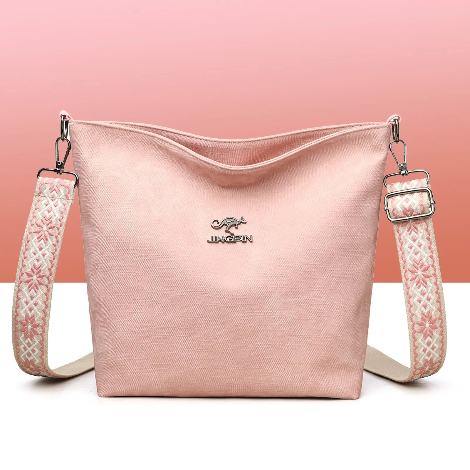 Soft PU crossbody bag in grey, pink, or yellow with large capacity