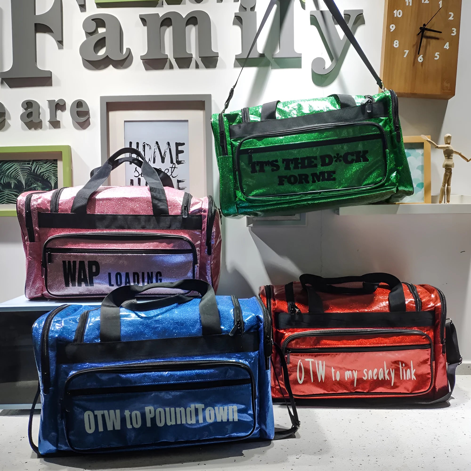 PU leather sports handbag in silver colour showing large capacity interior and organisational compartments