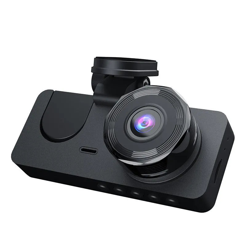 Black HD 1080P car dashcam with touch screen for front and rear recording