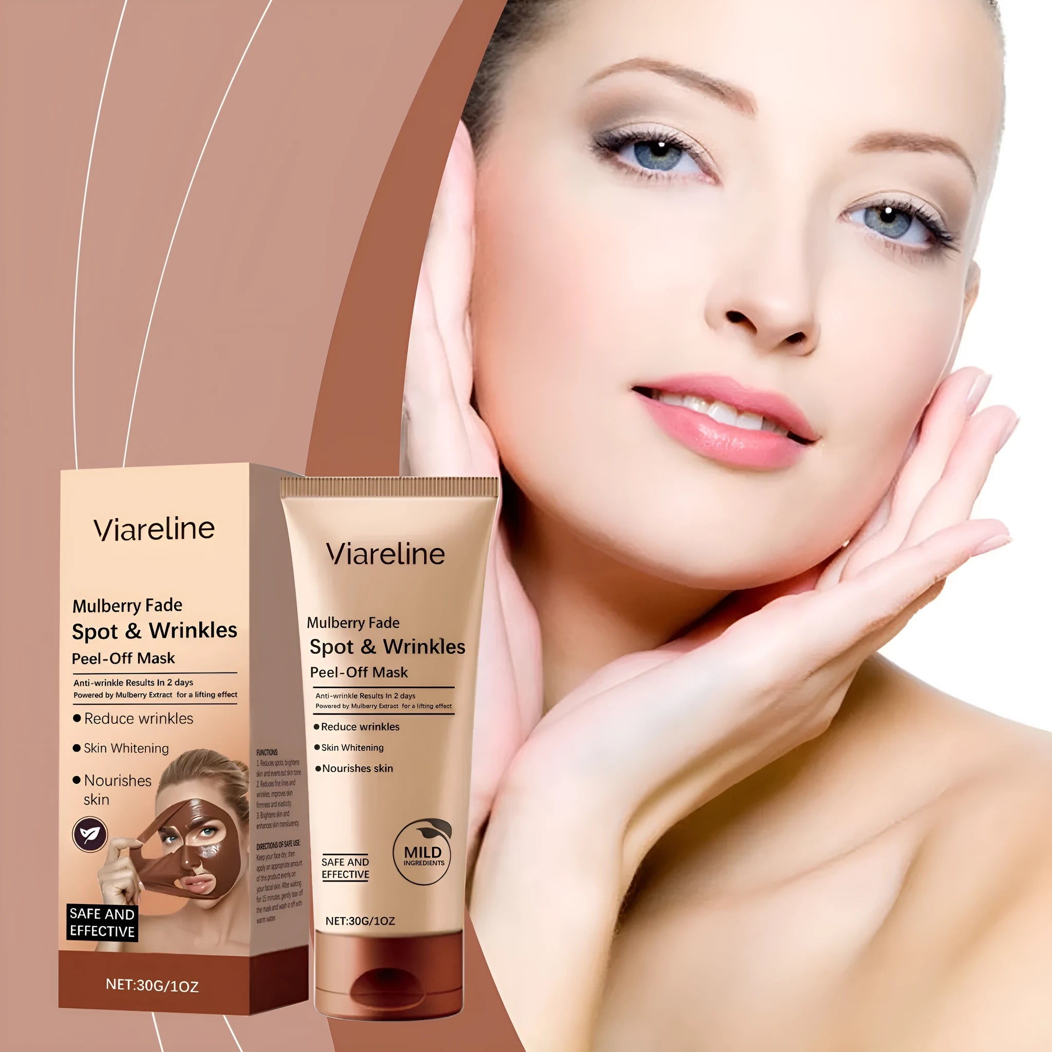 Single 30g facial mask for fading wrinkles and delicate skin care with arbutin and hyaluronic acid.