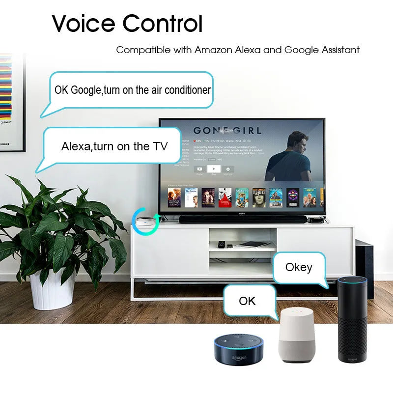 White infrared and RF dual-technology remote control with through-wall capability