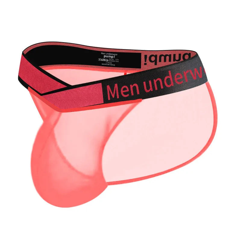 Men's solid colour breathable nylon briefs with a low-waist and large V gradient design.