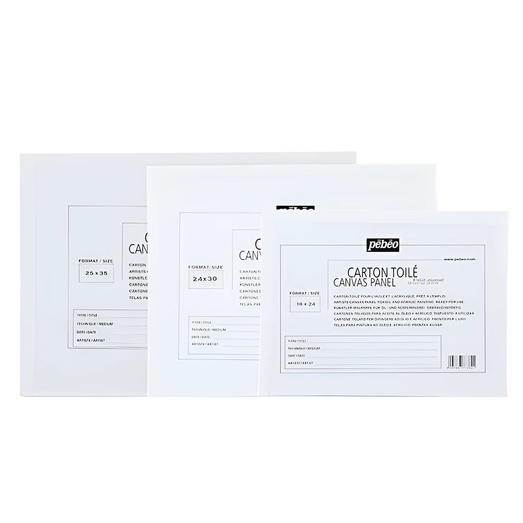 White primed cotton canvas painting board on rigid backing, various sizes up to 40x50cm
