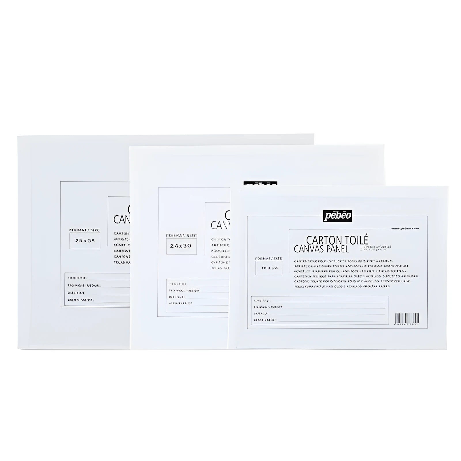White primed cotton canvas painting board on rigid backing, various sizes up to 40x50cm