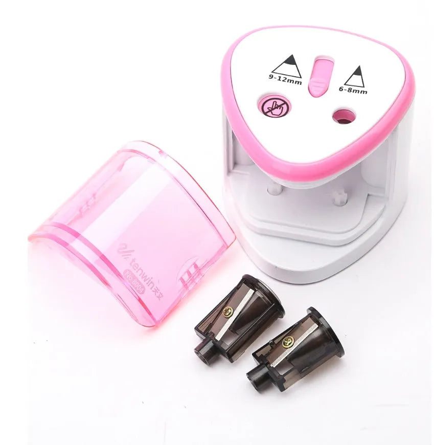 Blue automatic electric pencil sharpener for children, compact cube shape, ABS and PC materials, for 6-8mm pencils