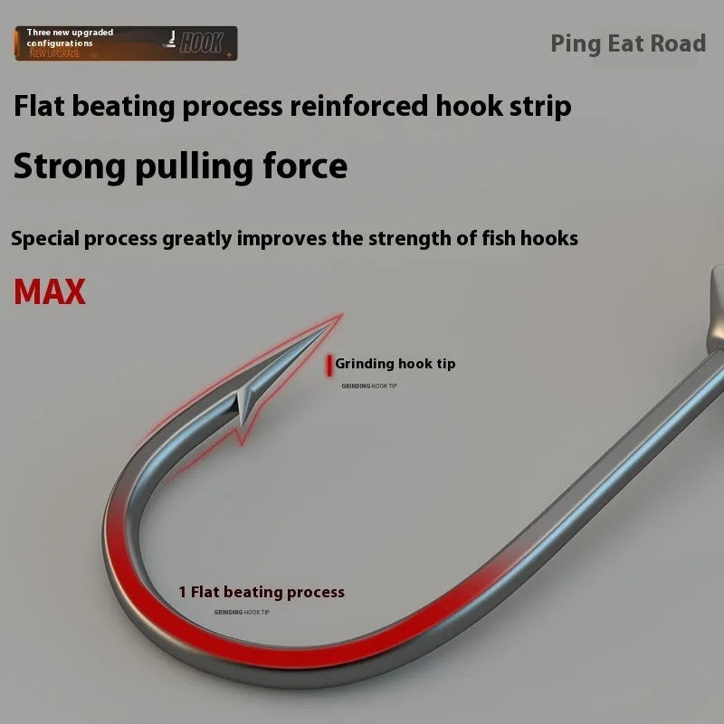 A pack containing 50 lead-headed jig hooks in a primary colour, labelled as 7G enhanced strength fishing gear.