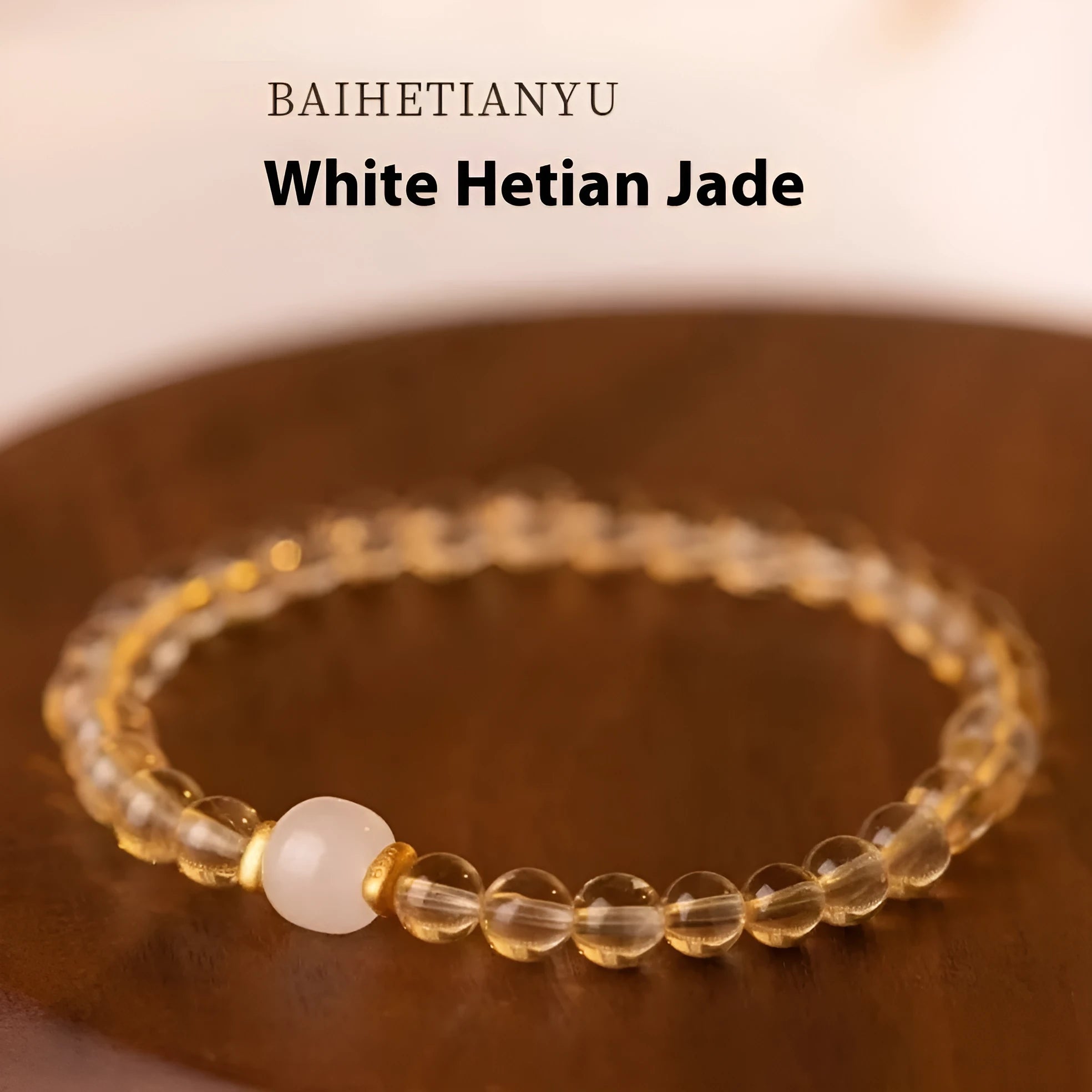 Putuo natural rutilated quartz bracelet with Brazilian crystals and Hetian jade accents