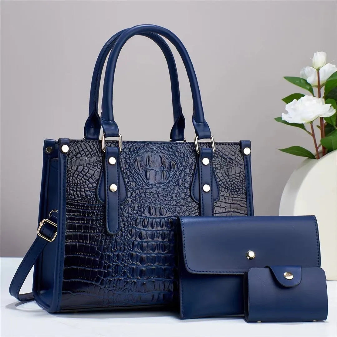 Contrast colour minimalist texture three-piece handbag set with crossbody bag, wallet and cardholder in PU leather