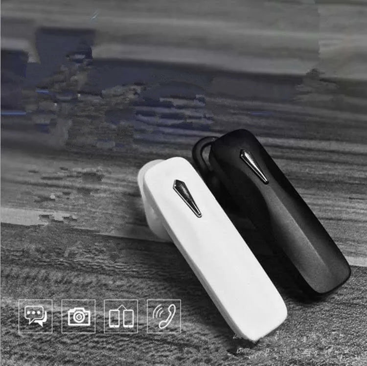 M163 black and white Bluetooth car headset for hands-free calling with voice broadcast feature
