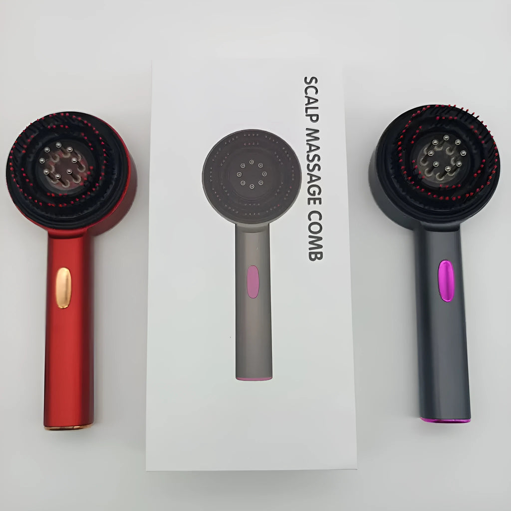Electric scalp comb with red light and massage function in gray colour for home hair care use