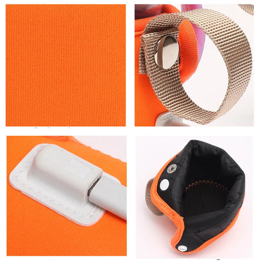 Orange and blue USB-powered baby bottle warmer wrap showing size and USB connector.