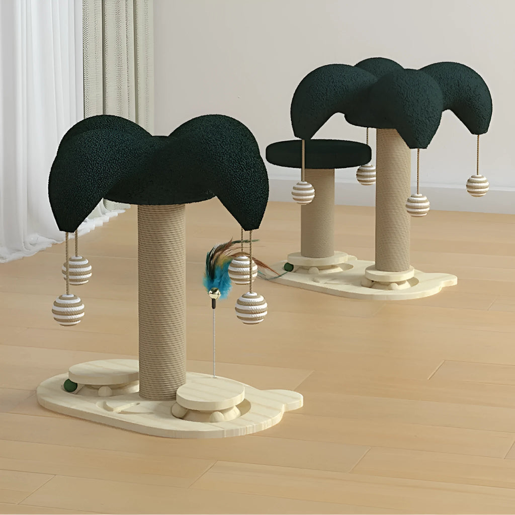 Solid wood cat climbing frame with a rotating turntable scratching post wound in hemp rope