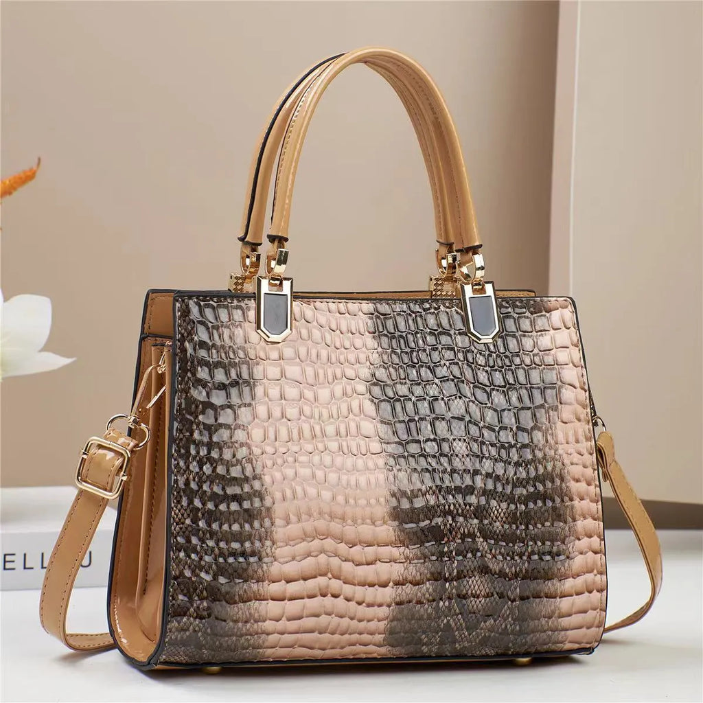 Women's soft texture PU leather one shoulder mom bag in horizontal square shape with multiple internal compartments