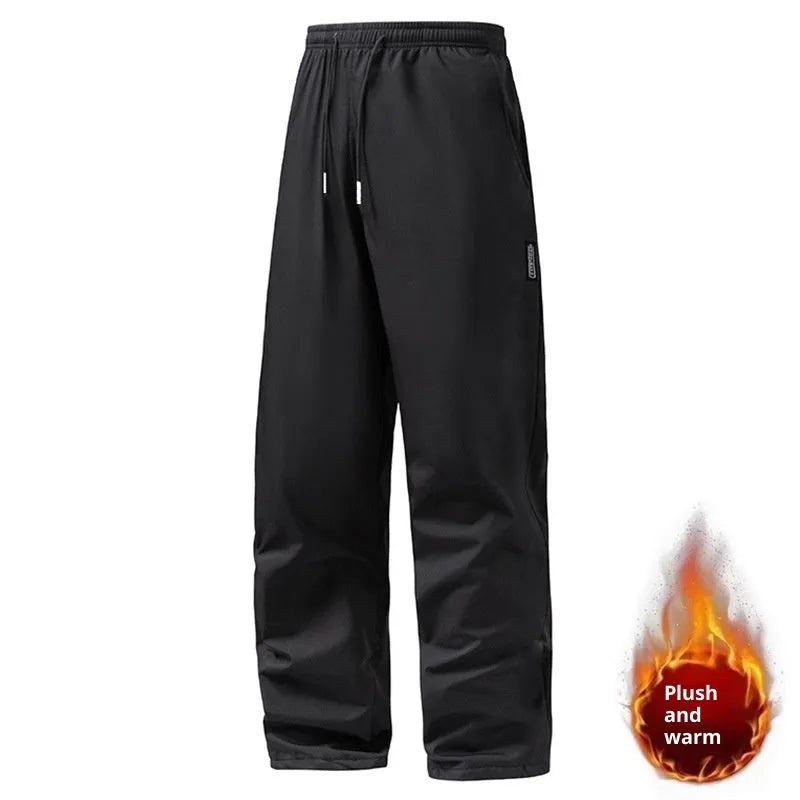 Korean style casual long straight trousers in dark gray, flat lay view, lint-free fabric, straight leg cut, sizes up to 5XL.