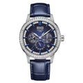 Blue mechanical men's watch with 10mm thick case, casual style, gift box packaging