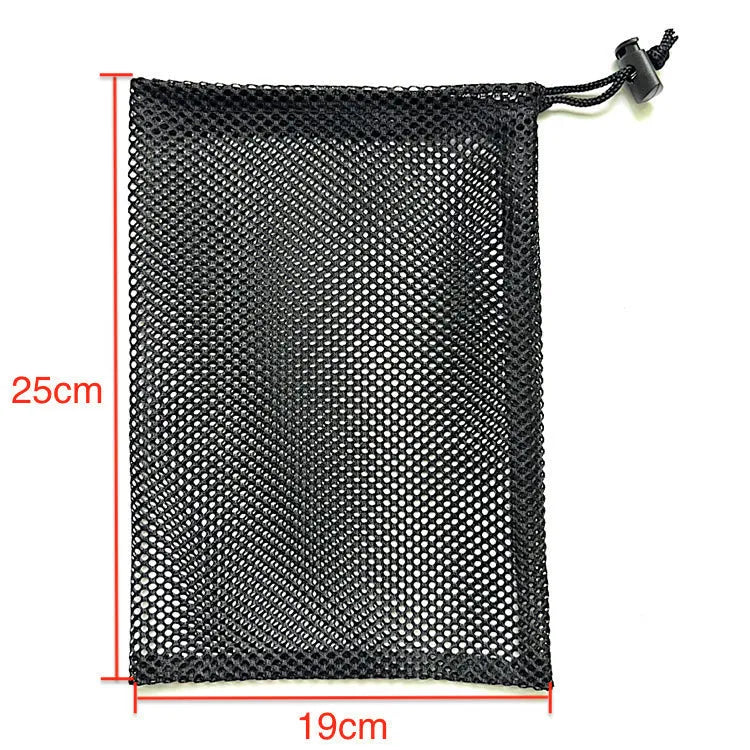 Black drawstring mesh storage bag for children's water ball toys in three size options.