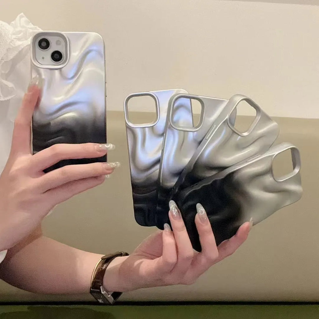 TPU water ripple embossed phone case in silver grey for iPhone with wave pattern and all-inclusive design