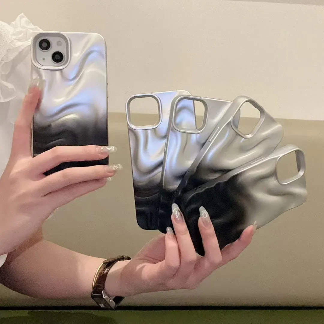 TPU water ripple embossed phone case in silver grey for iPhone with wave pattern and all-inclusive design