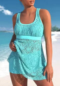 Women's solid colour two-piece swimsuit with conservative split design, shown in the available colour.
