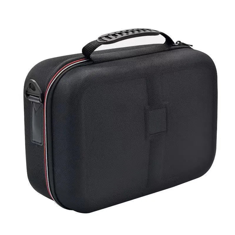 Black EVA hard shell game console accessory storage bag shown in two size options.