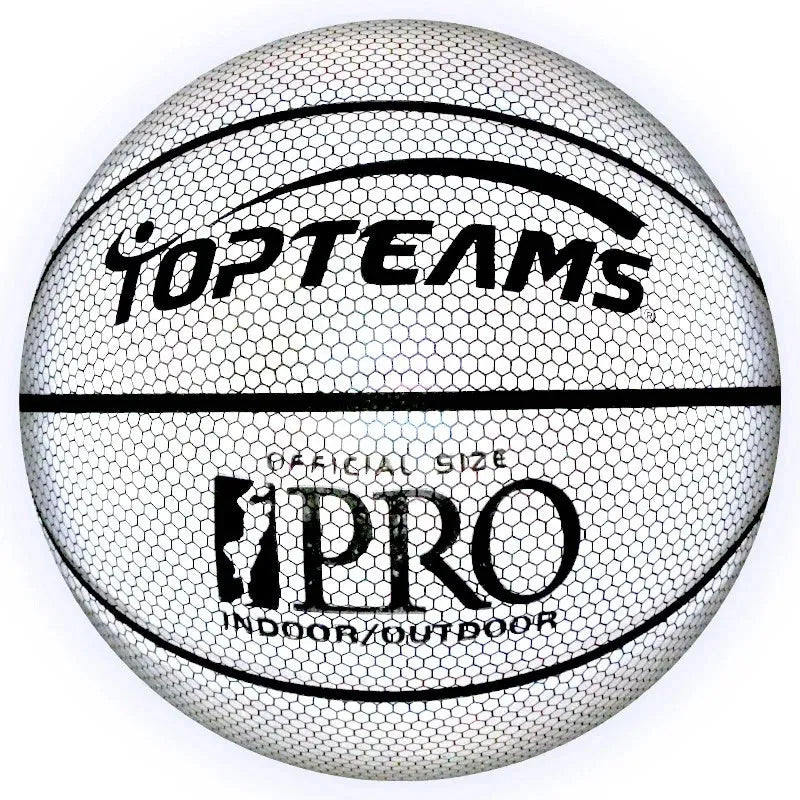 Size 7 holographic reflective PU basketball, 24.5cm diameter, in White Moonlight or Rainbow