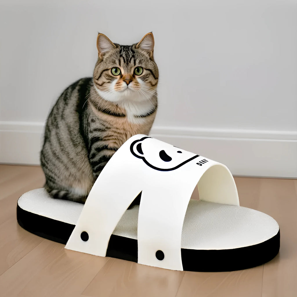 White slipper-style corrugated paper cat scratch board for pets