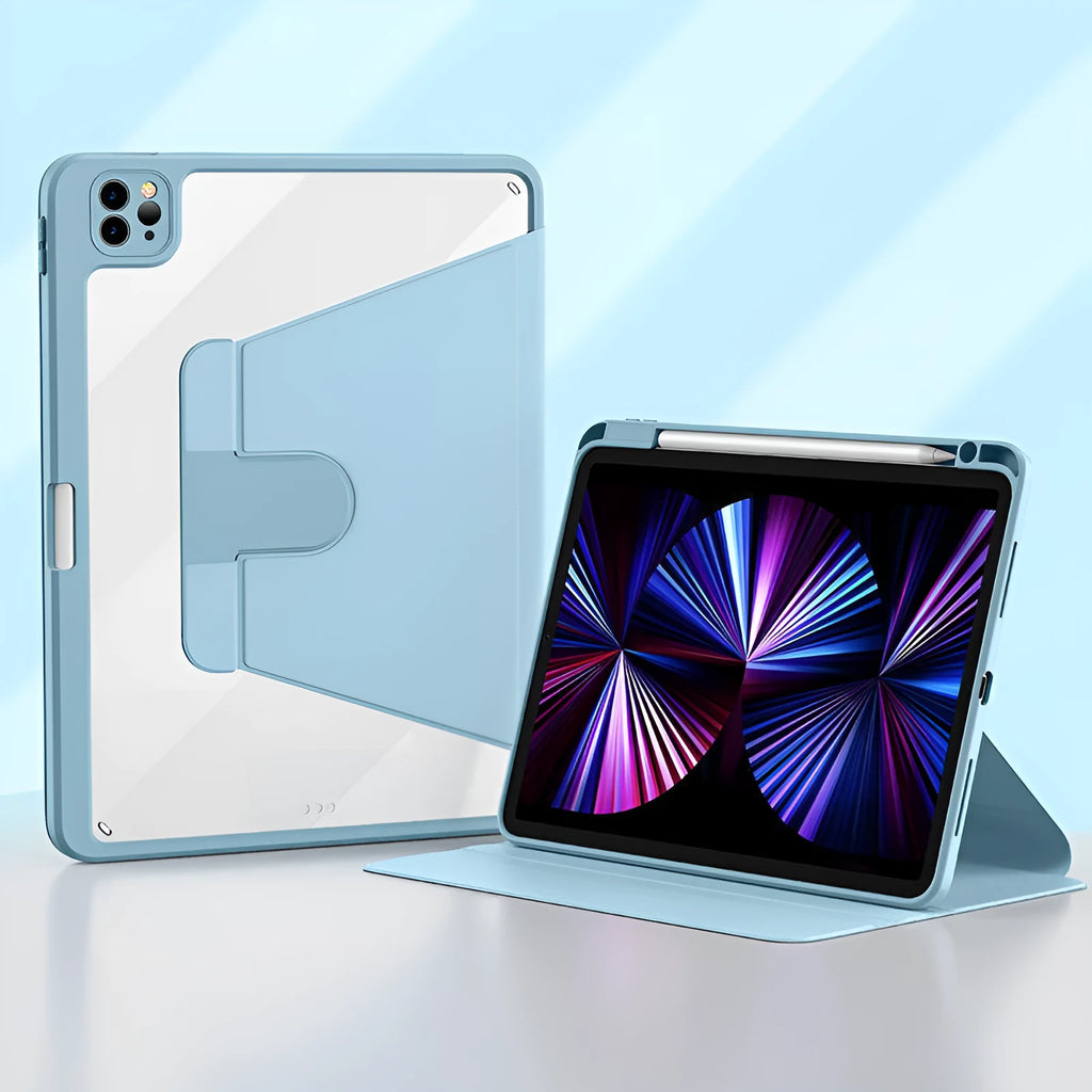 Swivel tablet holster with pen tray cover in faux leather for iPad models, six colour options