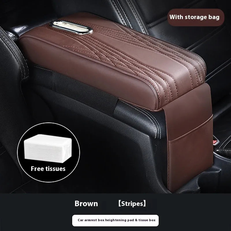 Leather automobile armrest box cover with angel pattern tissue storage in black large size