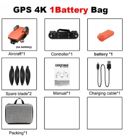4K aerial camera remote control plane with brushless motor and foldable ABS frame in orange colour
