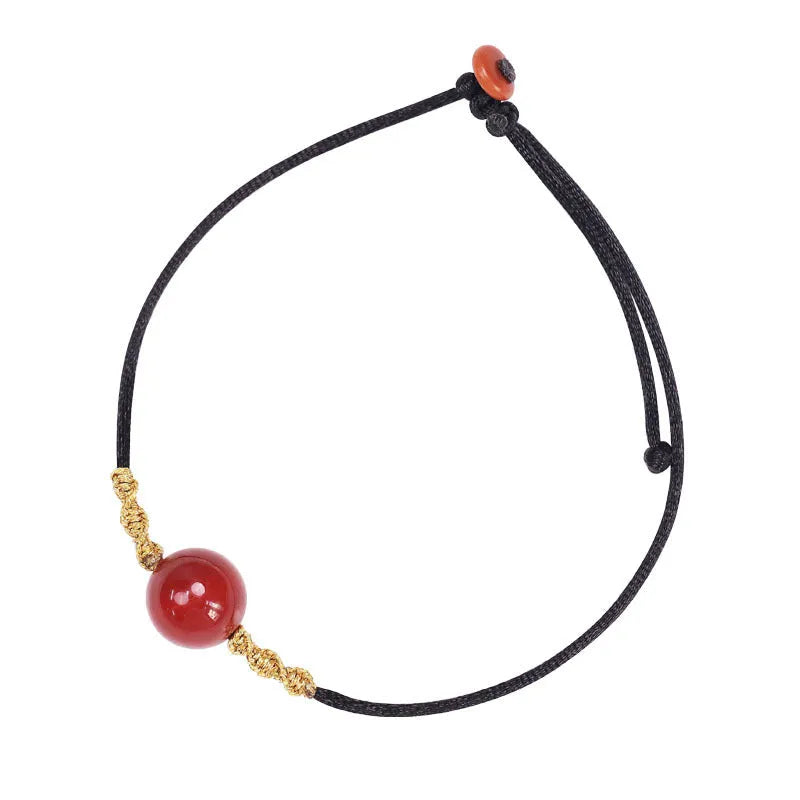 Hand-woven natural red agate bracelet and necklace set with bean beads in national style design