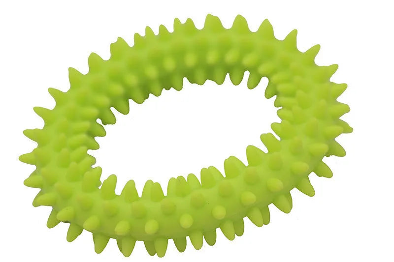Blue TPR spiky circle ring dog chew toy for dental cleaning and bite-training.
