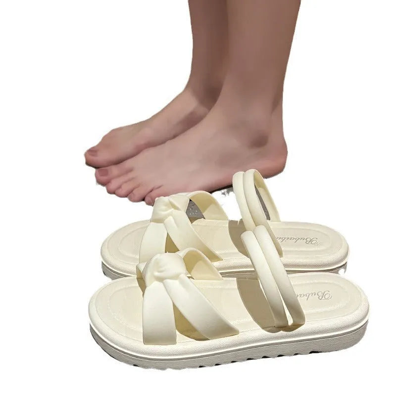 Women's black and white PVC sandals with thick soft back and two-way wear design