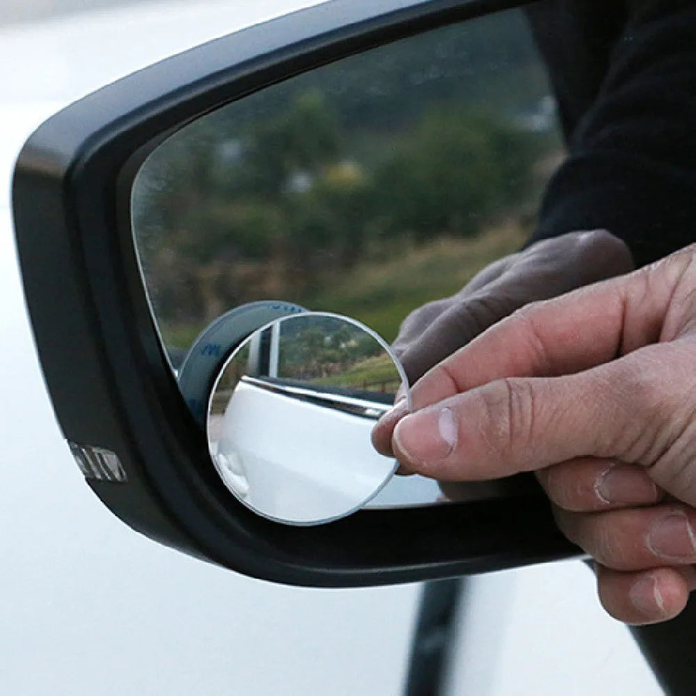 Silver-coloured adjustable car blind spot mirror with 5cm diameter glass surface