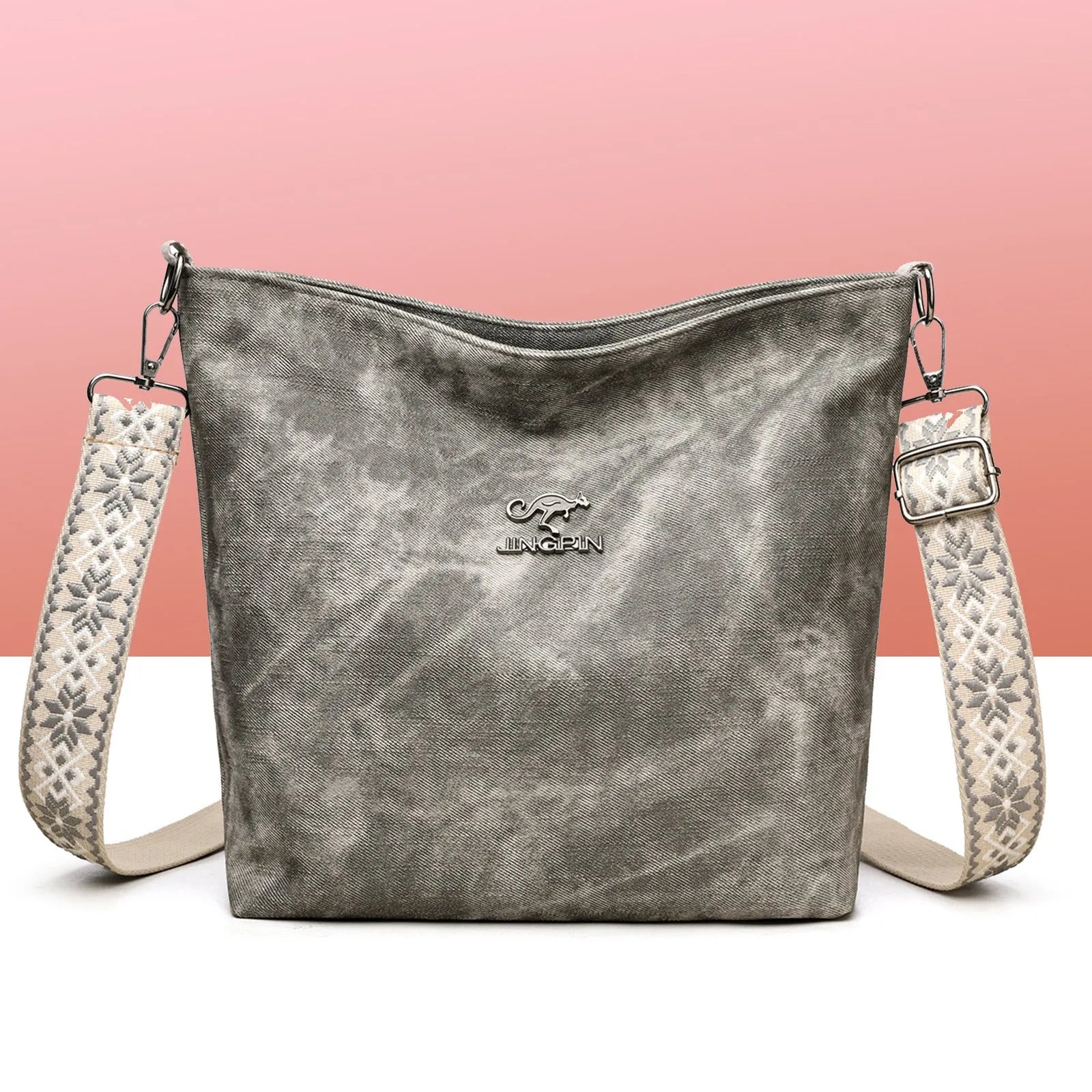 Soft PU crossbody bag in grey, pink, or yellow with large capacity