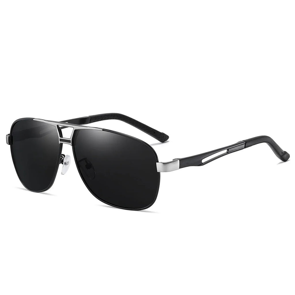 Men's orange red aviator sunglasses with polarised TAC lenses and metal frame on a plain background.