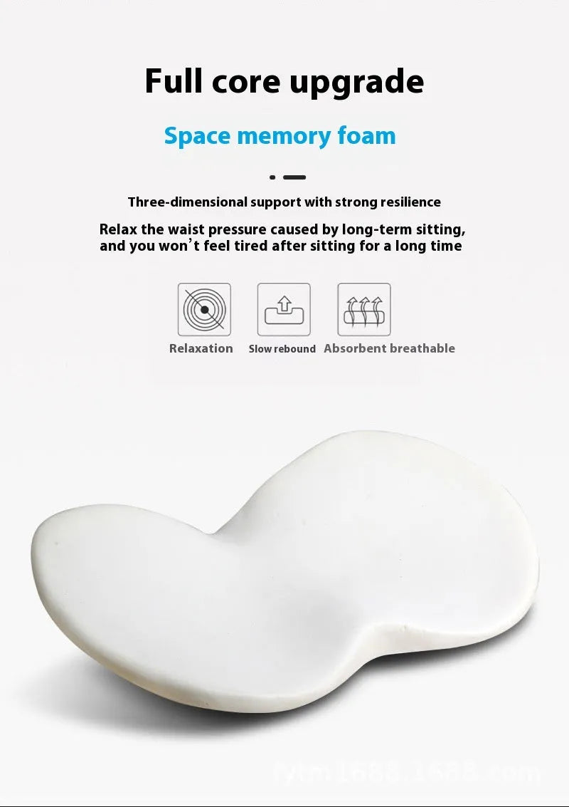 Flat style car seat cushion with memory foam filler, shown in available colours: black, beige, brown, and red.
