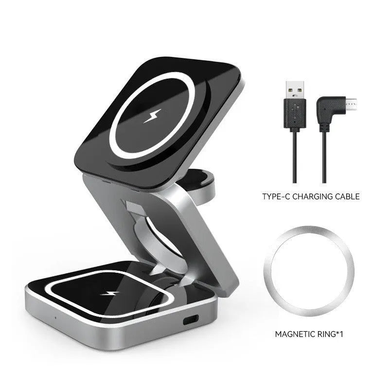 Folding three-in-one desktop wireless charging bracket for Apple Samsung and Google Pixel Watch