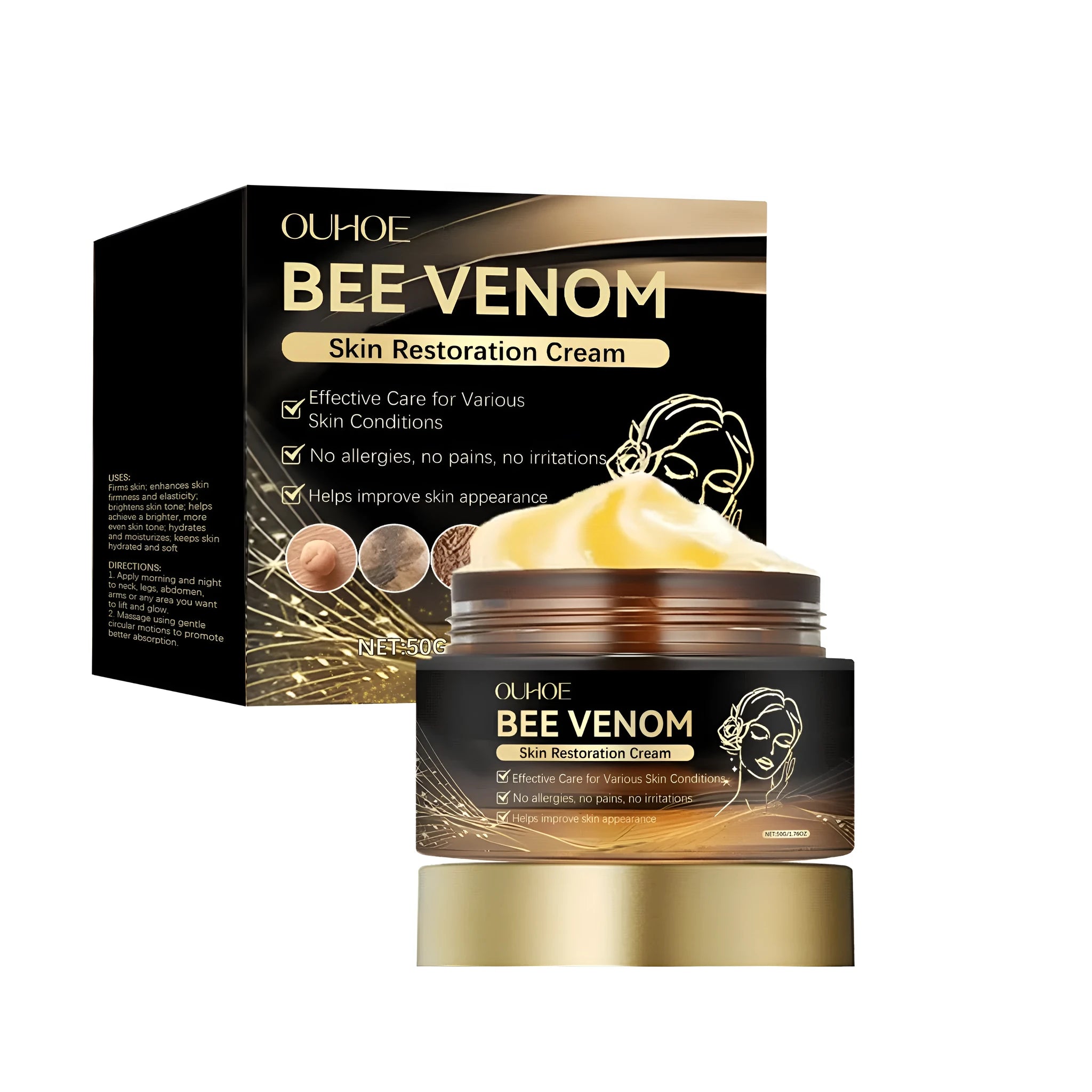50g jar of skin repair cream with bee venom and hyaluronic acid.