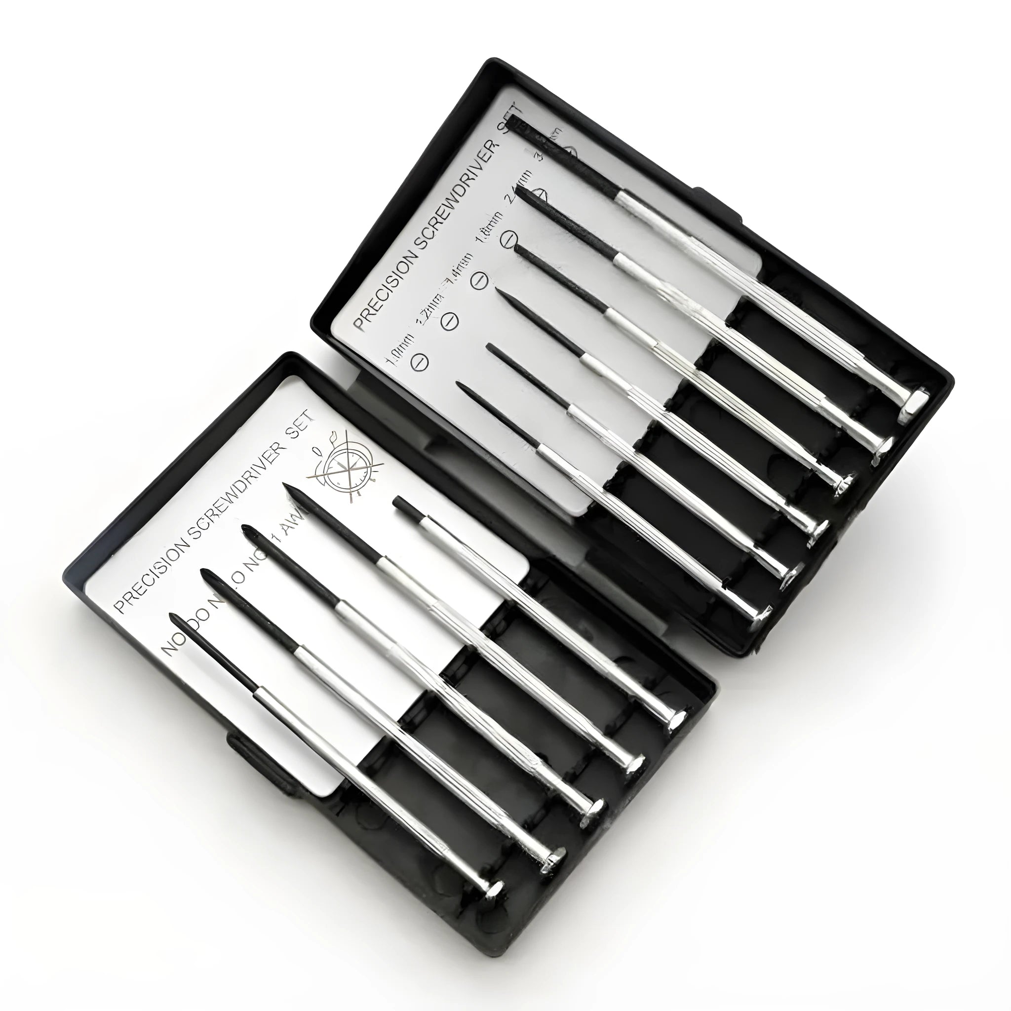 TH-6177 11-piece precision screwdriver set with cross, flat, and other tips on a grey background.