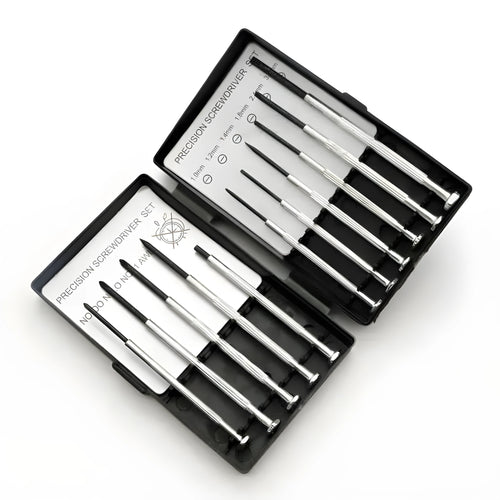 TH-6177 11-piece precision screwdriver set with cross, flat, and other tips on a grey background.