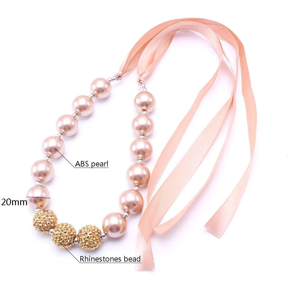 Pink children's necklace with 36cm round bead chain, 20mm beads and 10cm extension chain