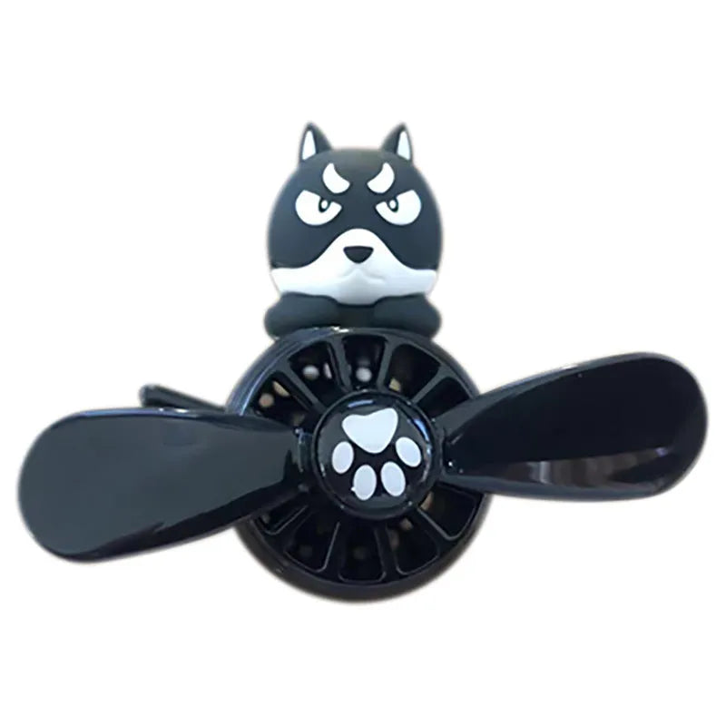 Set of four car air vent ornament designs: black husky, black cat, pink cat, and pink duck on cloth bags.